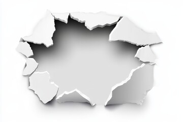 Ripped Open Piece of White Paper Background with Cracked Edges and Creative Hole Effect for Design