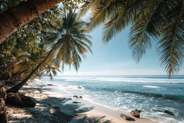 Tropical beach framed by palm trees