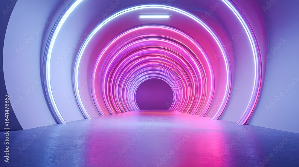 Poster futuristic tunnel with neon lights: abstract background for technology and sci-fi concepts