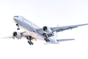 Obraz premium White passenger jet in flight against a white background
