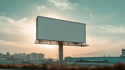 Obraz premium Blank Billboard Against Sky Ready for Advertising Campaign in Cityscape Backdrop at Golden Hour