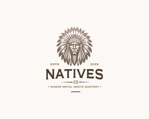 Fototapeta premium Apache head American Native Indian Chief Headdress Logo template