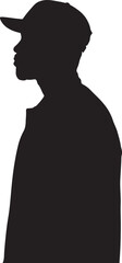Black silhouette of a man wearing a baseball cap profile