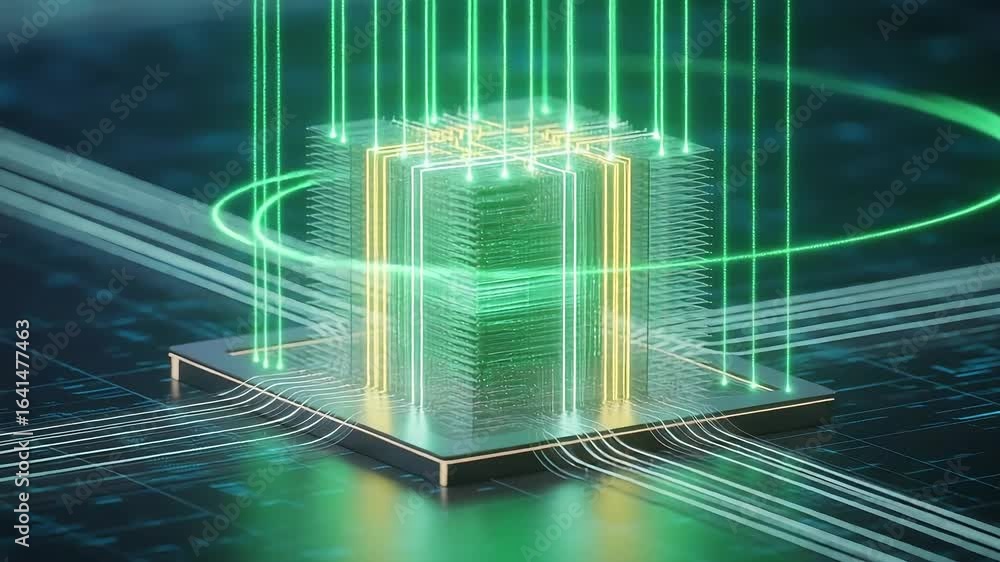 Poster futuristic server rack with glowing data streams for high speed computing