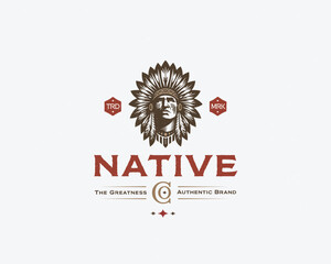 Fototapeta premium Apache head American Native Indian Chief Headdress Logo template