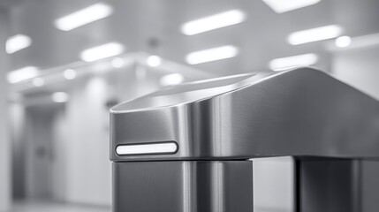 Naklejka premium Automated Turnstile Gate Entrance System in Modern Architecture Building for Access Control and Security Management