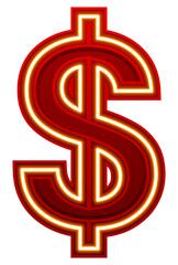 A glowing red dollar sign with a neon light effect