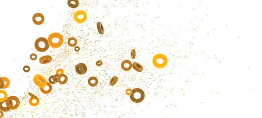 Abstract background with golden rings and confetti, perfect for festive designs and celebrations.