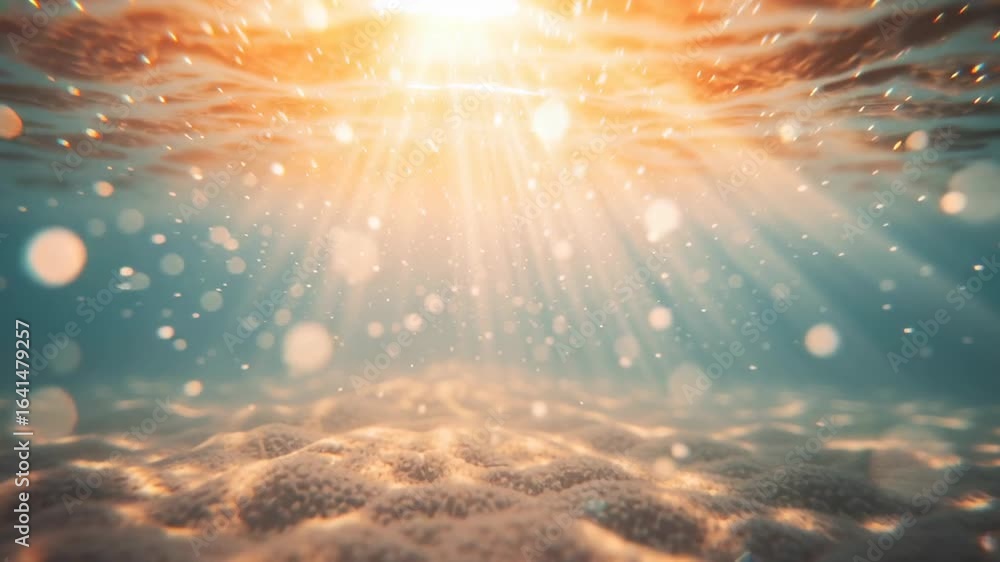 Poster sunlight filters through clear ocean water, creating beautiful rays and shimmering reflections while