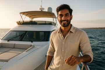 Man enjoying luxury yacht lifestyle.