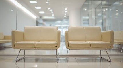 Modern Waiting Room Interior Design with Neutral Furniture and Sleek Accents for Commercial Use