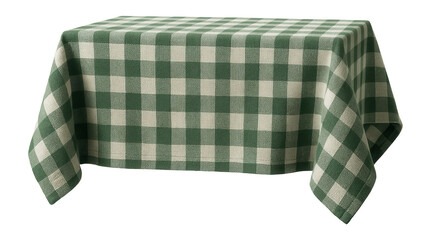 A classic checkered cotton tablecloth in green and white, suitable for a cozy kitchen table during Christmas brunch.