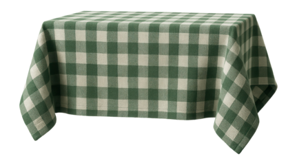 A classic checkered cotton tablecloth in green and white, suitable for a cozy kitchen table during Christmas brunch.