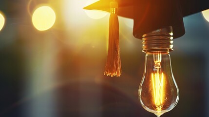 Light Bulb Graduation Cap: Graduates Wearing Mortarboards with Glowing Bulbs &ndash; Symbolizing Innovation, Creativity & Bright Futures in Ceremony Scenes with Gowns, Diplomas & Campus Backdrops