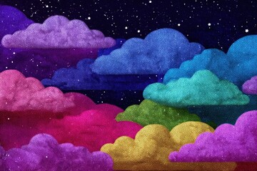 Colorful clouds against a starry night sky