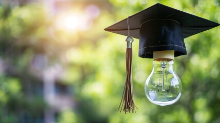 Light Bulb Graduation Cap: Graduates Wearing Mortarboards with Glowing Bulbs &ndash; Symbolizing Innovation, Creativity & Bright Futures in Ceremony Scenes with Gowns, Diplomas & Campus Backdrops