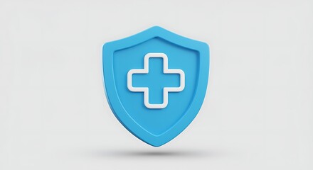 Fototapeta premium Blue Medical Shield with White Cross Illustration for Health Protection and Healthcare Security Concept