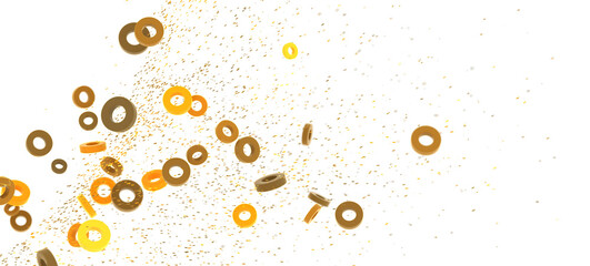 Abstract background with golden rings and confetti. Perfect for celebration, party, or festive designs.