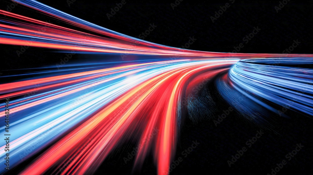 Aufkleber dynamic abstract speed lines: red and blue light trails on a black background for high-tech concepts