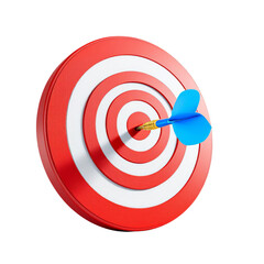 Dart in bullseye of target isolated on transparent background