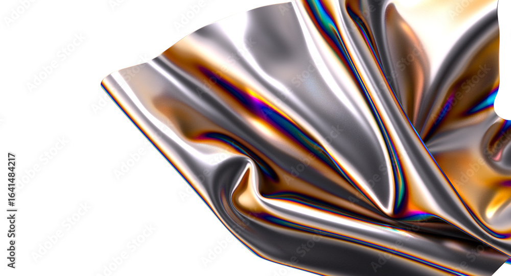 Poster shimmering iridescent fabric drapes creating a captivating abstract design