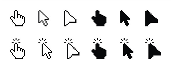 Pixel Cursor Icon — Retro Pixel Art Computer Pointer Symbol for User Interface, Web Design, and Digital Graphics