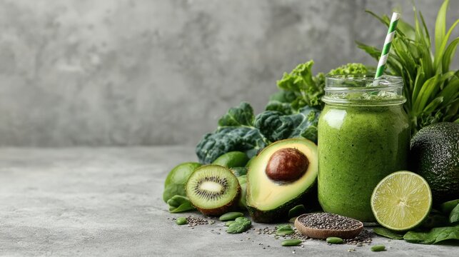 Fresh smoothie with fruits and greens ready to be served