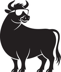 Black Silhouette of Rock Hen Bull Wearing Sunglasses Black and White Vector