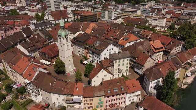 historic center of olten with rooftops and clock tower in solothurn switzerland