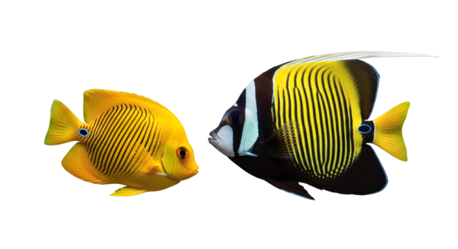 vibrant yellow and black angelfish duo perfect for aquarium websites