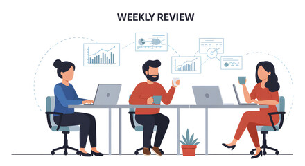 Fototapeta premium Weekly Business Review Meeting with Data Analysis and Team Collaboration