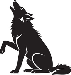 Black Silhouette of Wolf Sprinting at Full Speed Tail Extended Isolated on White