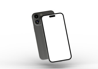 High-quality photo of a modern smartphone mockup with a blank screen, ideal for app presentations or website designs.