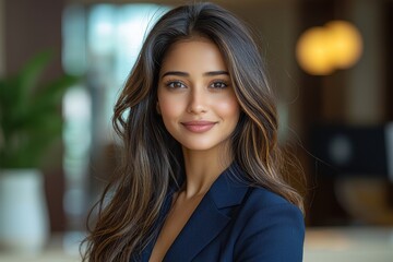 Obraz premium Professional Woman Smiling Confidently in a Modern Office Setting