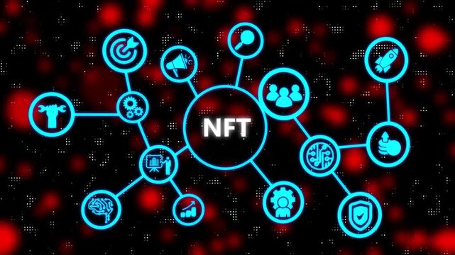 NFT Non-fungible token digital crypto on virtual screen.  3d video. - Powered by Adobe