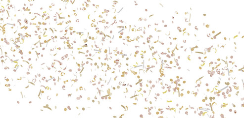 Beautiful image of gold and pink confetti falling on a white background. Perfect for celebrations, parties, and festive designs.