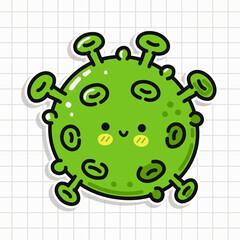 This illustration features a friendly, smiling green virus character, perfect for educational or playful content.