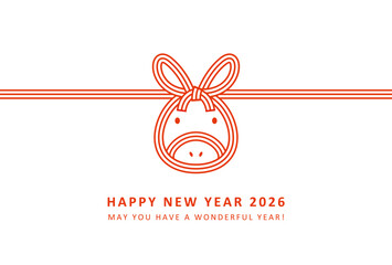2026年午年デザイン　水引風のかわいい馬の年賀状