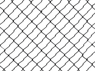 Chain link fence metal wire black grid pattern isolated on white background security barrier simple geometric design industrial style protective structure