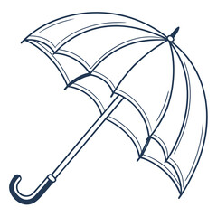 A simple black umbrella vector icon illustrates a seasonal object offering protection from the rain