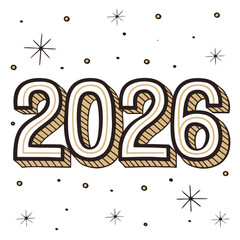 2026 bold text illustration with decorative elements and stars  