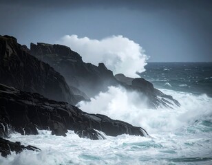 Dramatic coastal waves crashing on rocks (1)