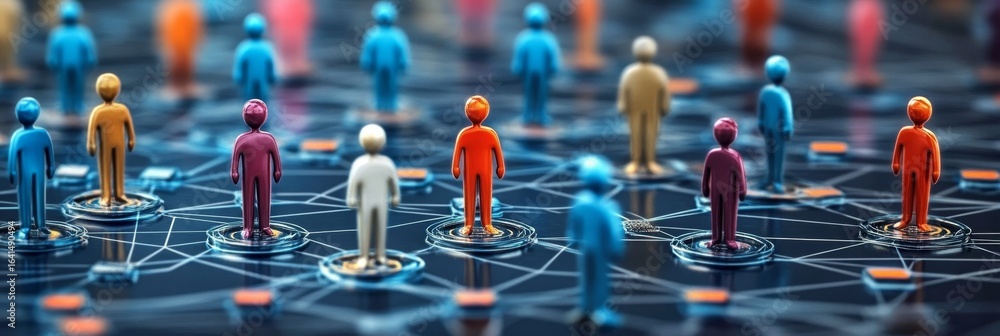 Poster diverse team of 3d figures collaborating in a digital workspace, showcasing unity and innovation