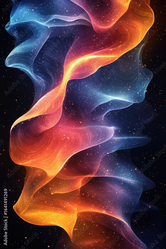 Aufkleber colorful flowing abstract waves with a cosmic and dynamic background