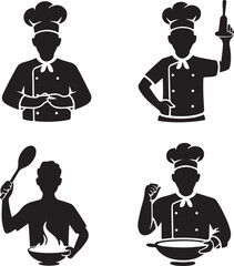 Black Silhouette of Chef Related Collection Black and White Vector