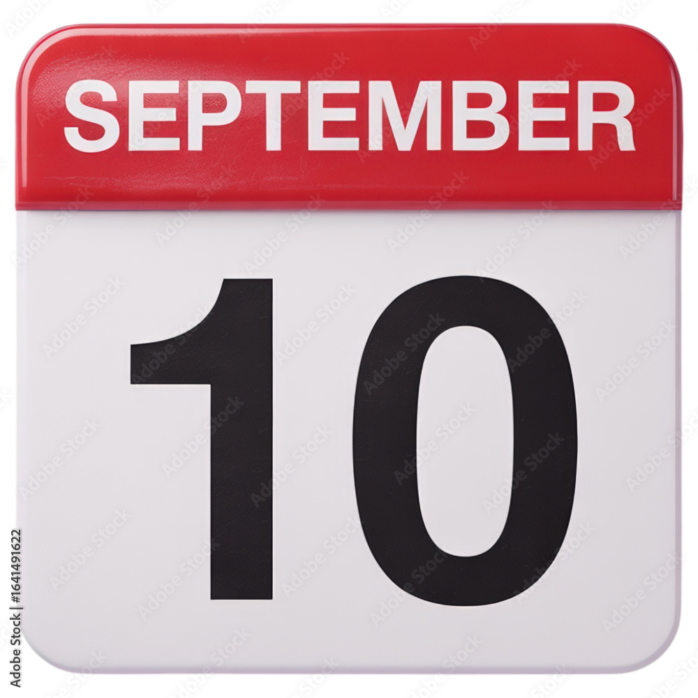 Poster september 10 calendar page illustration depicting tenth day of month with red header and bold gray n