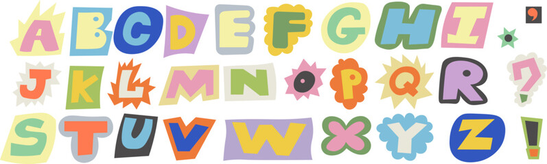 kids funny alphabet in doodle style in vector. elements for decor postcard design print sticker poster background