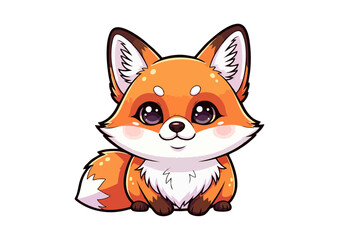 Obraz premium Cute cartoon fox sitting happily with big eyes