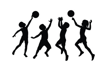 Children playing basketball silhouettes