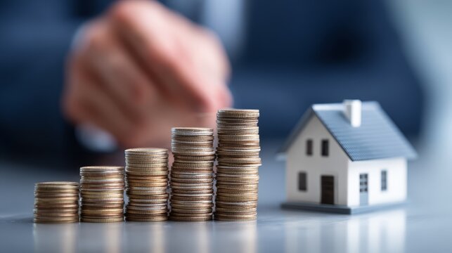 Man investing coins in house, a symbol of smart financial planning, investment, and real estate security